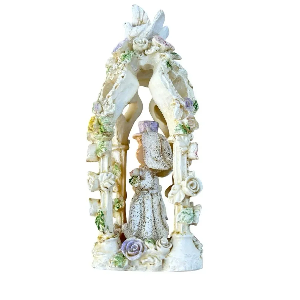 Wedding Cake Topper Bride & Groom 6”Roses Doves Hearts White Pink Purple Green